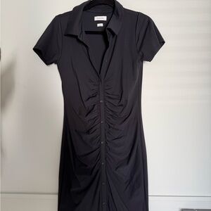 Babaton Black Ruched Midi Dress
